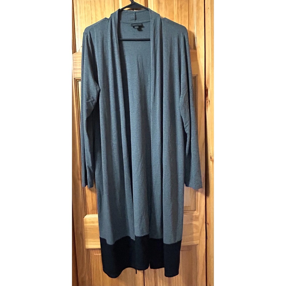 J. Jill Wearever Gray Black Colorblock Open Front Long Cardigan Women's M